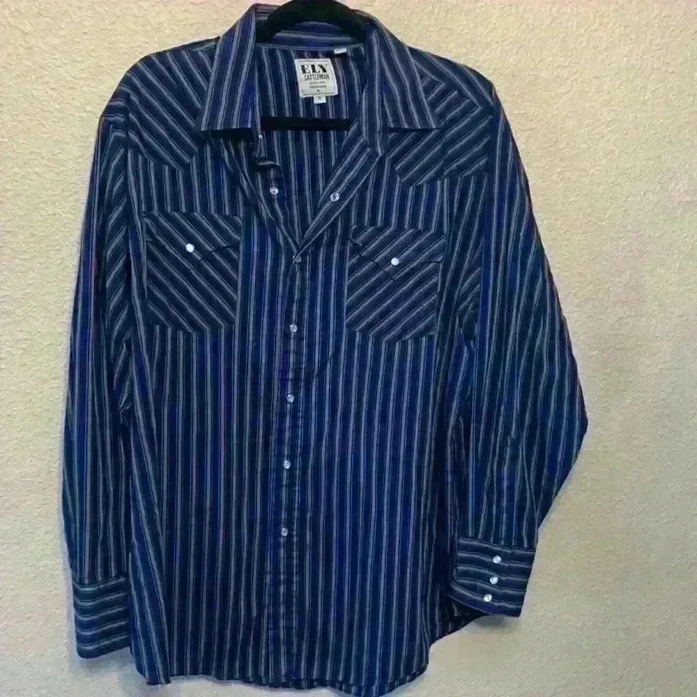 Vintage Pearl Snap Ely Cattleman sz XL western cowboy rodeo cowgirl 90s stripe